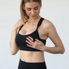 Chloe 4 running nursing and pumping sports bra, black, noir, sweat and milk