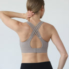 Chloe 4 running nursing and pumping sports bra, ribbed chai, sweat and milk