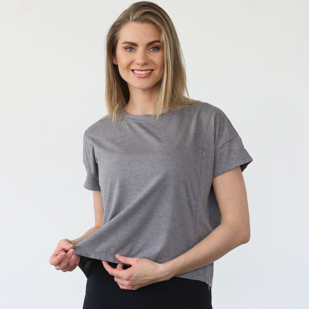 Abigail nursing short sleeve, gray, sweat and milk