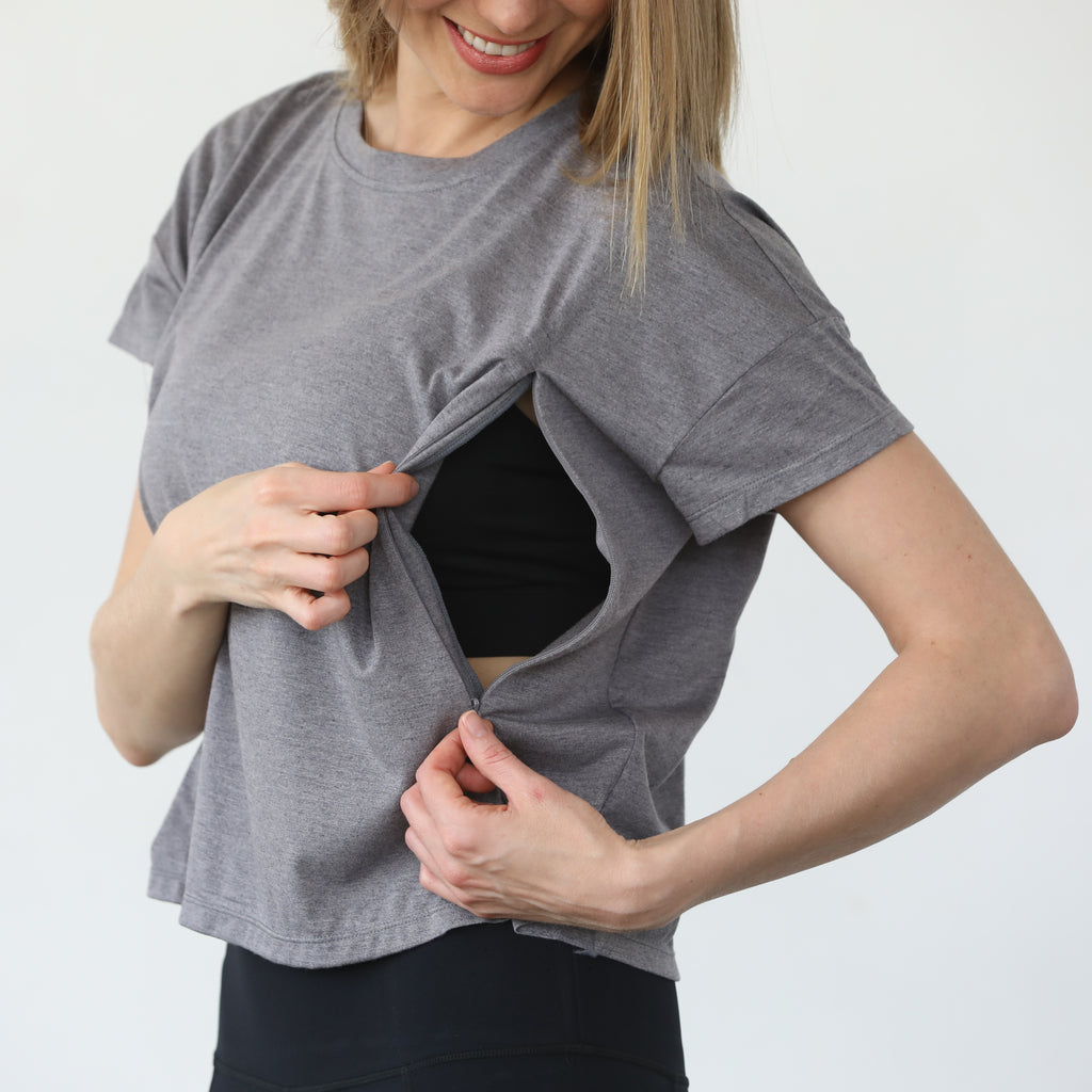 Abigail nursing short sleeve, gray, sweat and milk