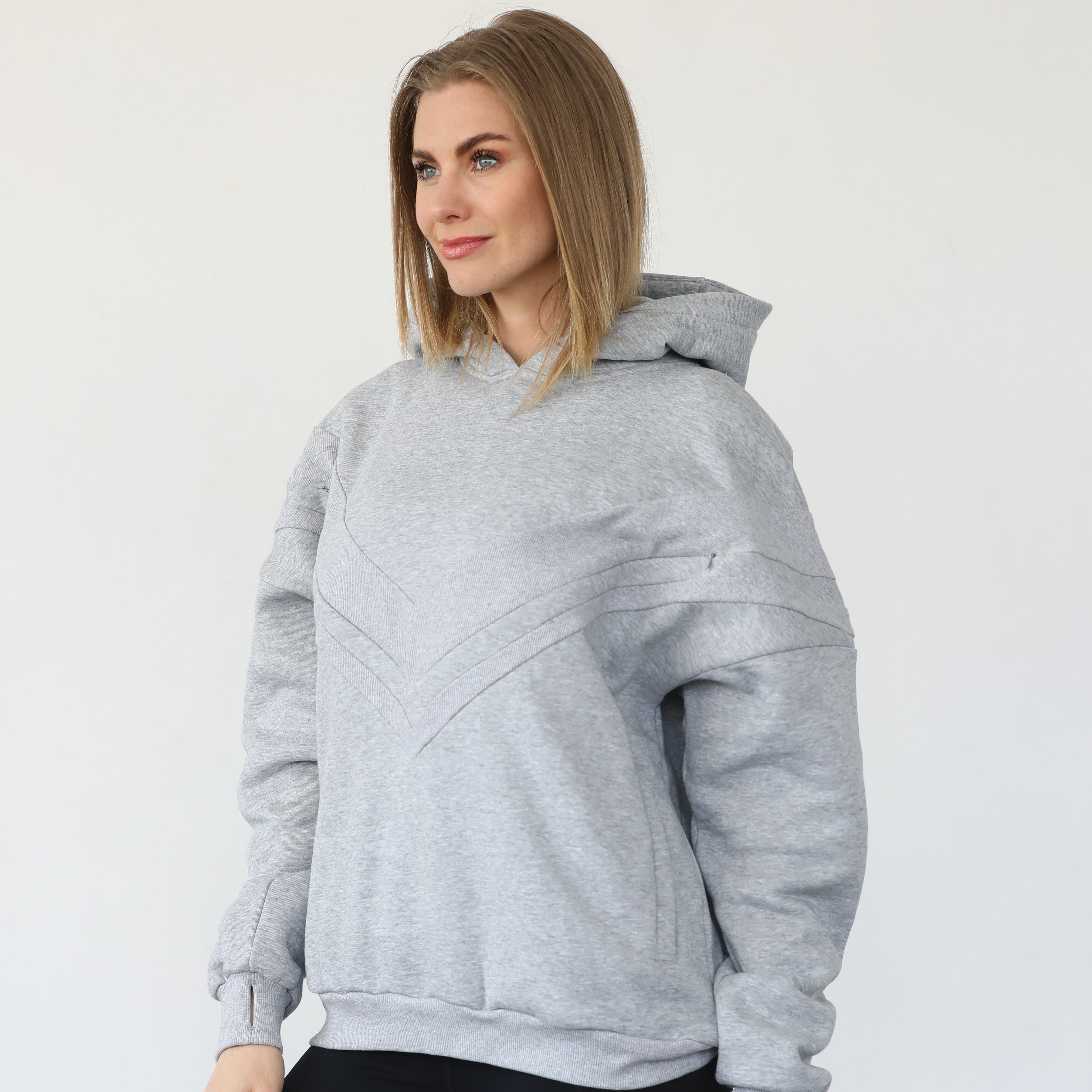 Isabella nursing and pregnancy hoodie, heather gray, sweat and milk