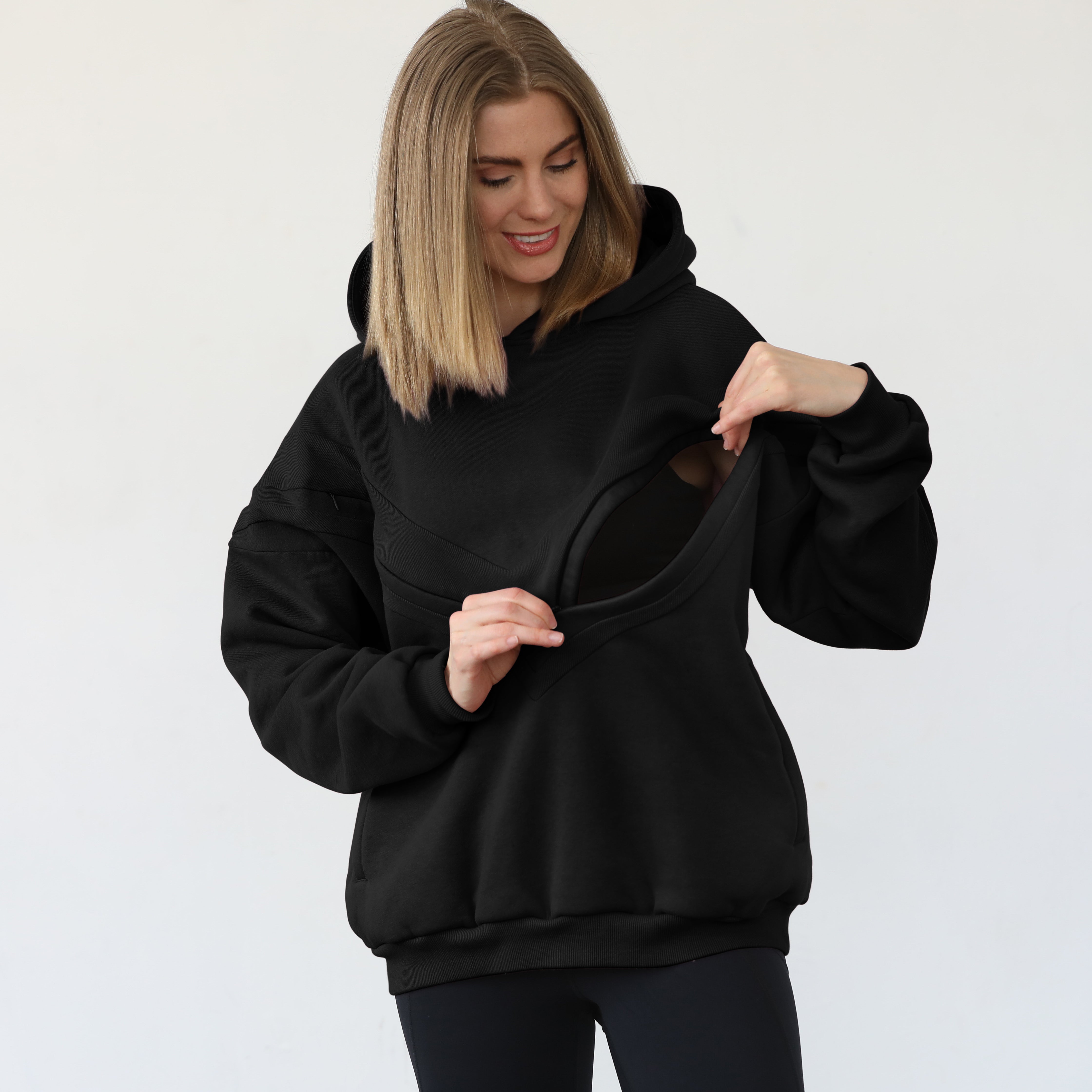 Isabella nursing and pregnancy hoodie, noir, sweat and milk