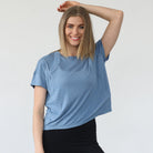 Abigail nursing short sleeve top, pacific blue, sweat and milk