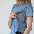 Abigail nursing short sleeve top, pacific blue, sweat and milk