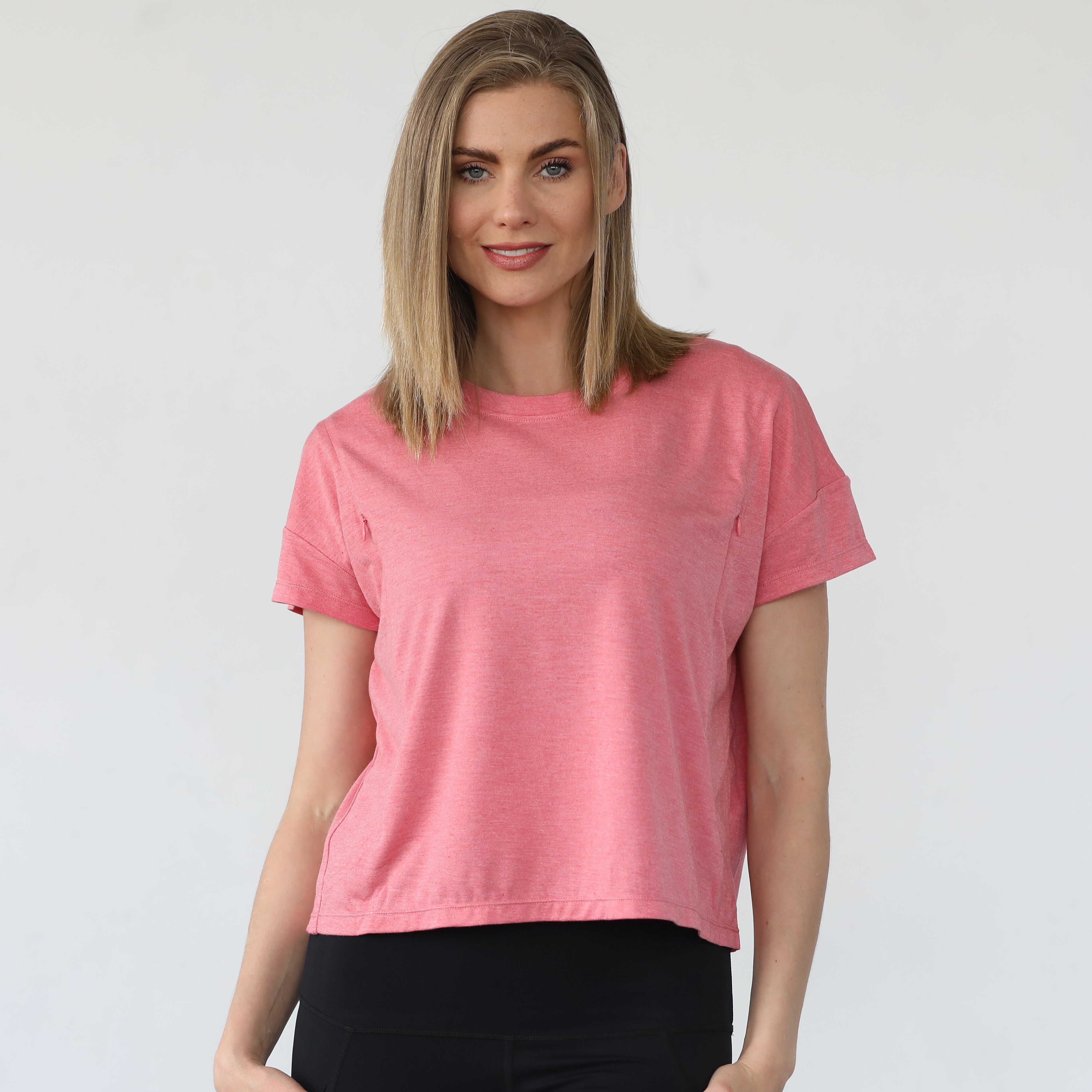 Abigail nursing short sleeve top, sugar coral, sweat and milk