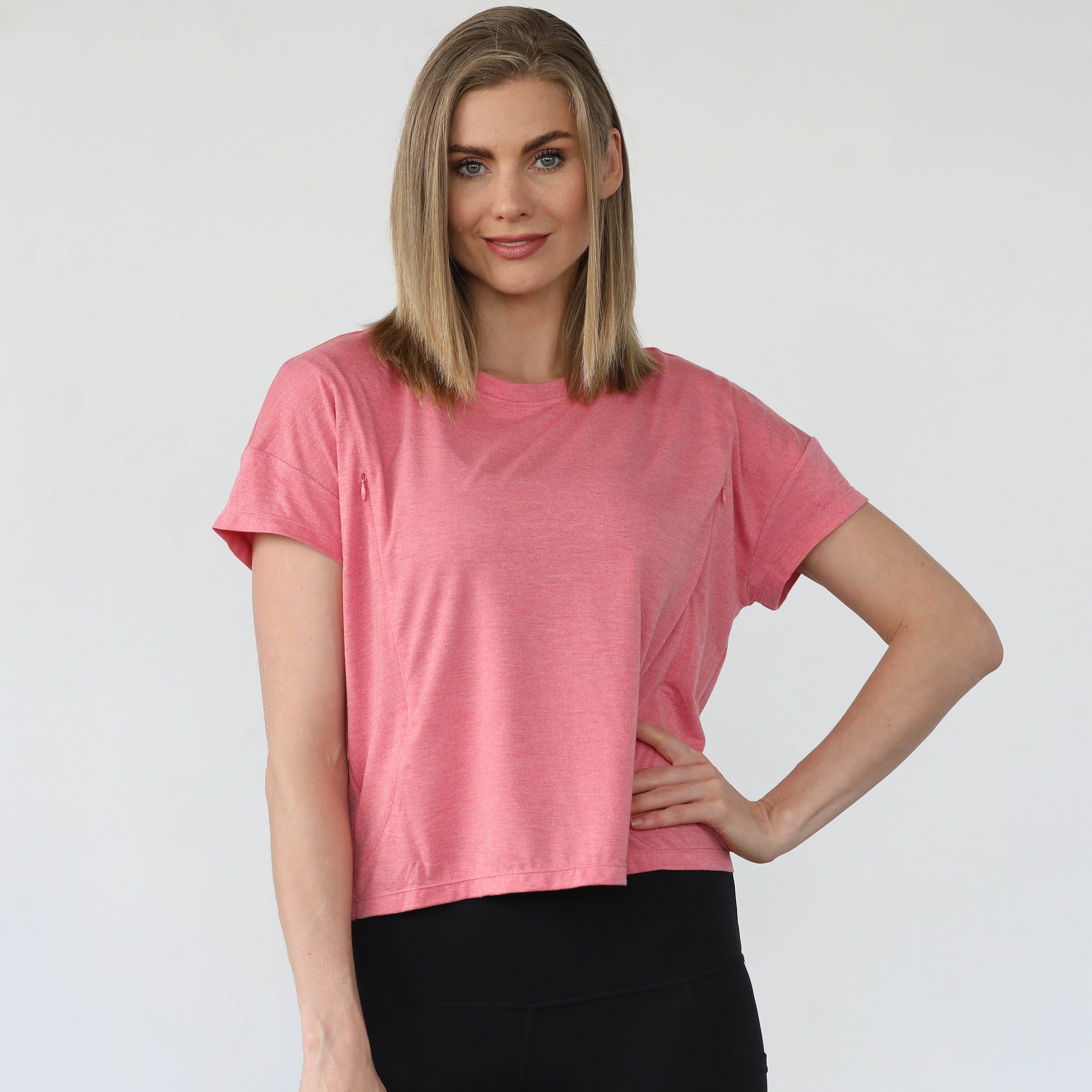 Abigail nursing short sleeve top, sugar coral, sweat and milk