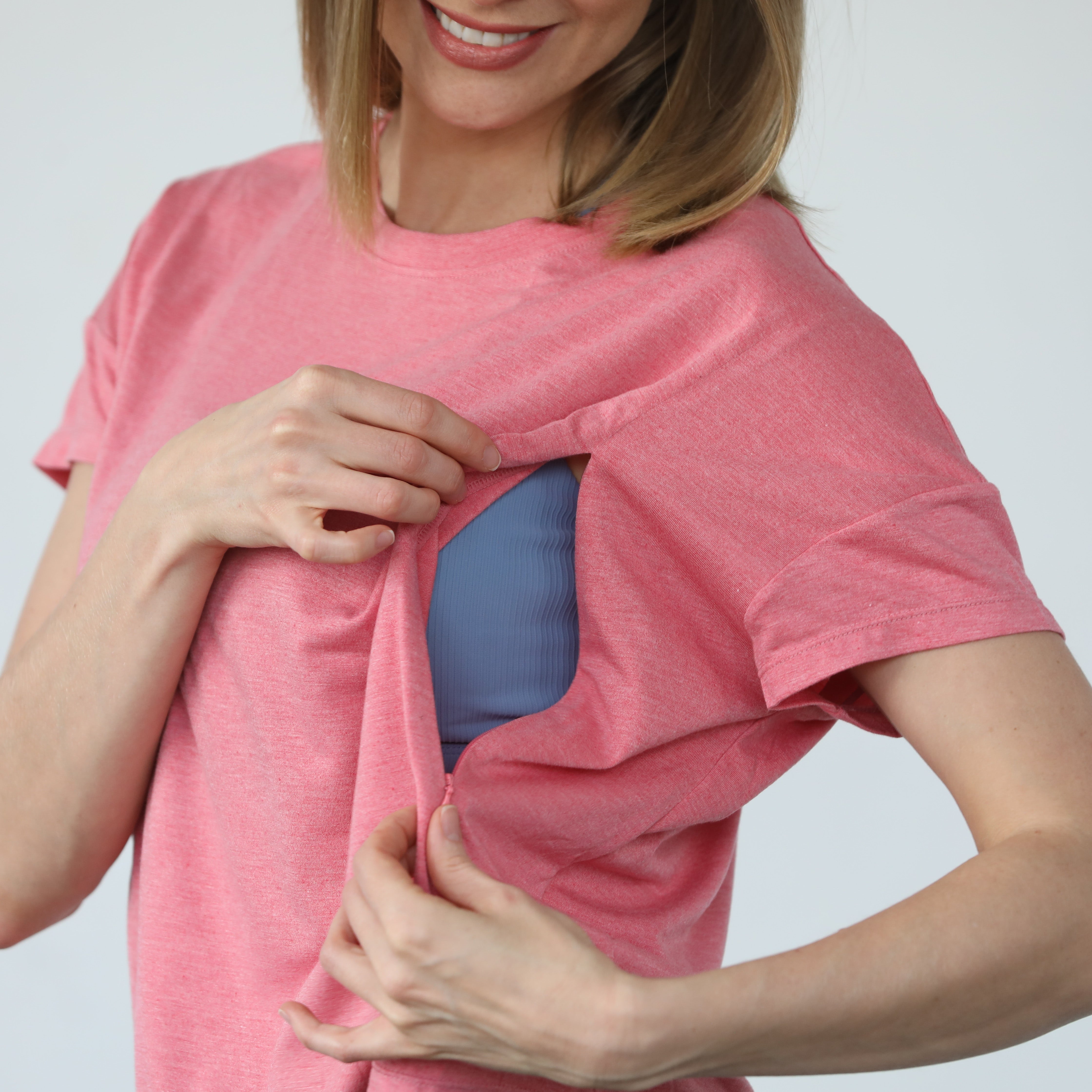 Abigail nursing short sleeve top, sugar coral, sweat and milk