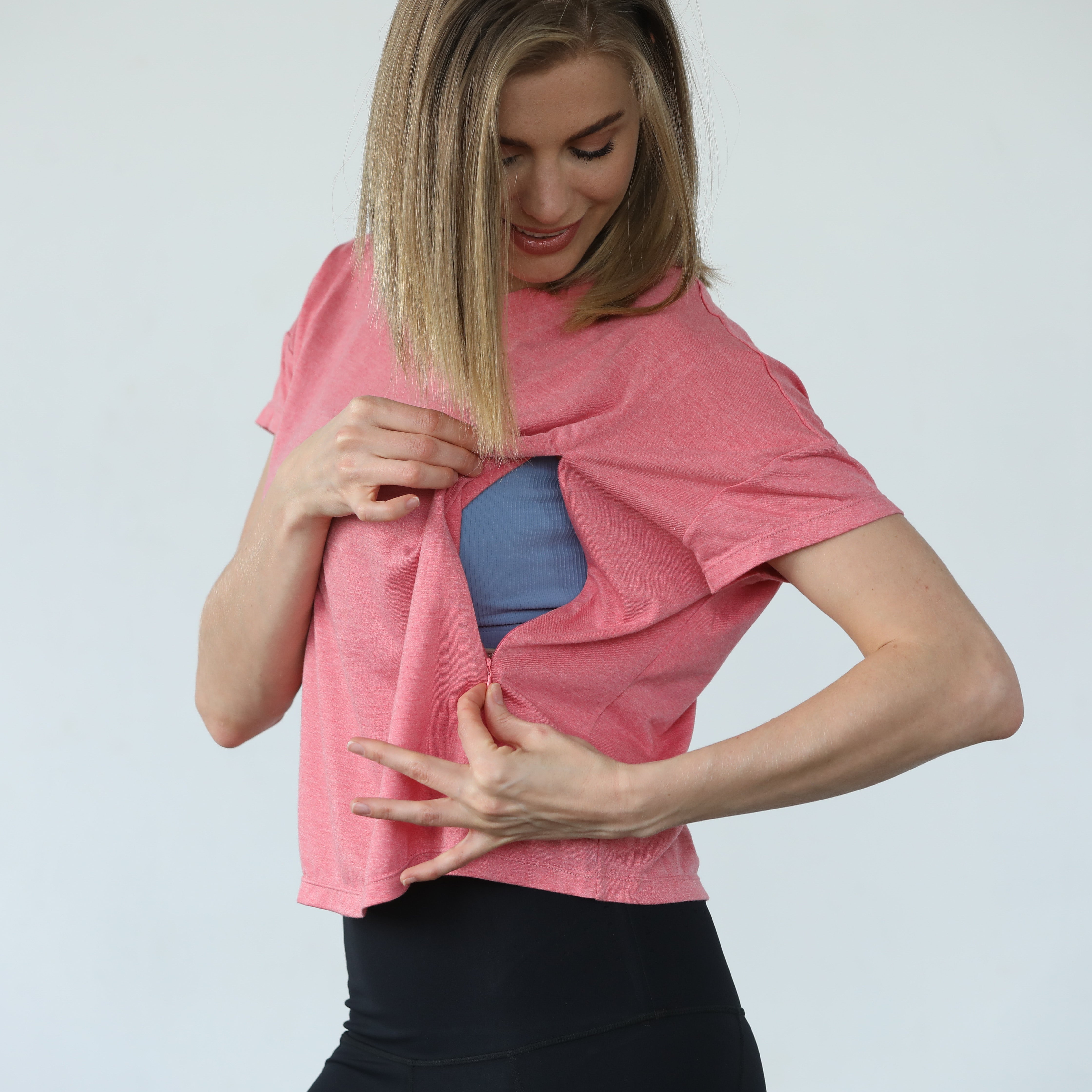 Abigail nursing short sleeve top, sugar coral, sweat and milk