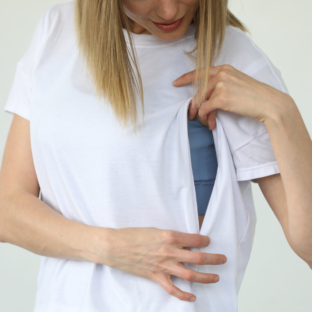 Abigail nursing short sleeve, white, sweat and milk