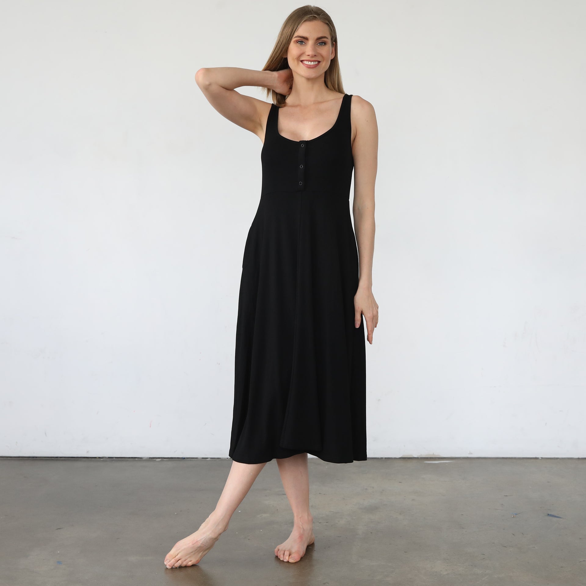 Audrey Softest Rib Nursing & Pregnancy Tank Dress M / Noir