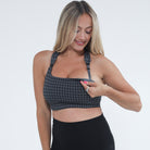 Chloe 4 high impact nursing sports bra, houndstooth, big chested, sweat and milk