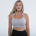 Chloe 4 Running Nursing Sports bra, high impact, grey, sweat and milk