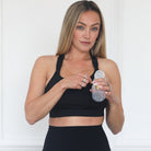 Venice 5 High Impact Nursing and hands free pumping sports bra, sweat and milk, black, full support, adjustable