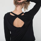 Harper cross back long sleeve nursing top in Noir