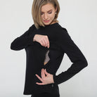 stylish nursing top with invisible zippers, open back design, sweat and milk