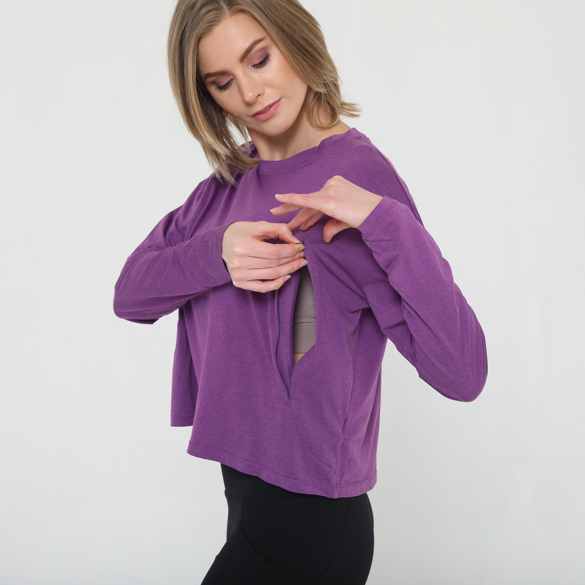 Abigail Long Sleeve Nursing Pullover (Ultra Violet) – Sweat and Milk LLC