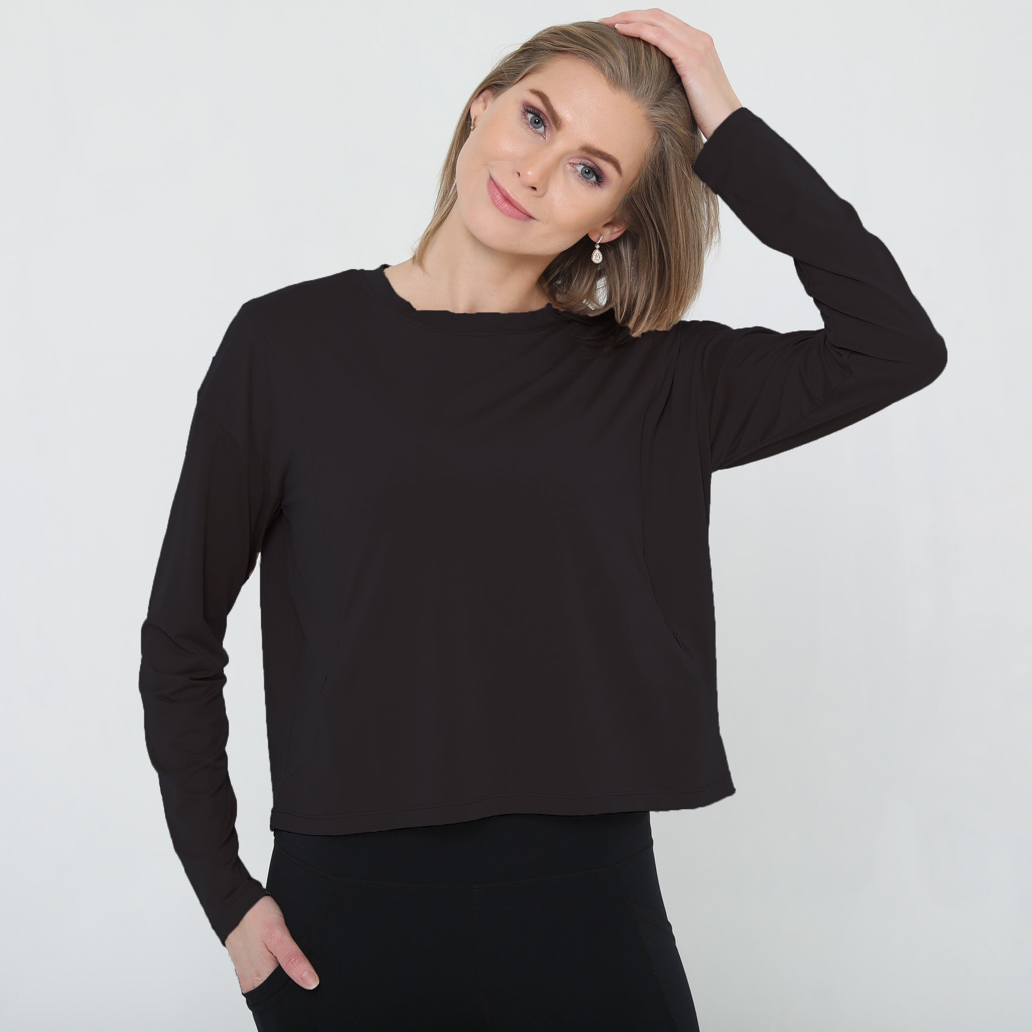 soft long sleeve nursing top crop style, sweat and milk