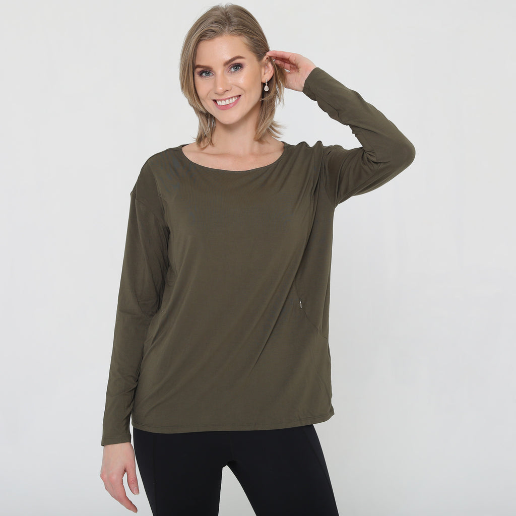 Stylish open back nursing top long sleeve, loose fit, Sweat and Milk