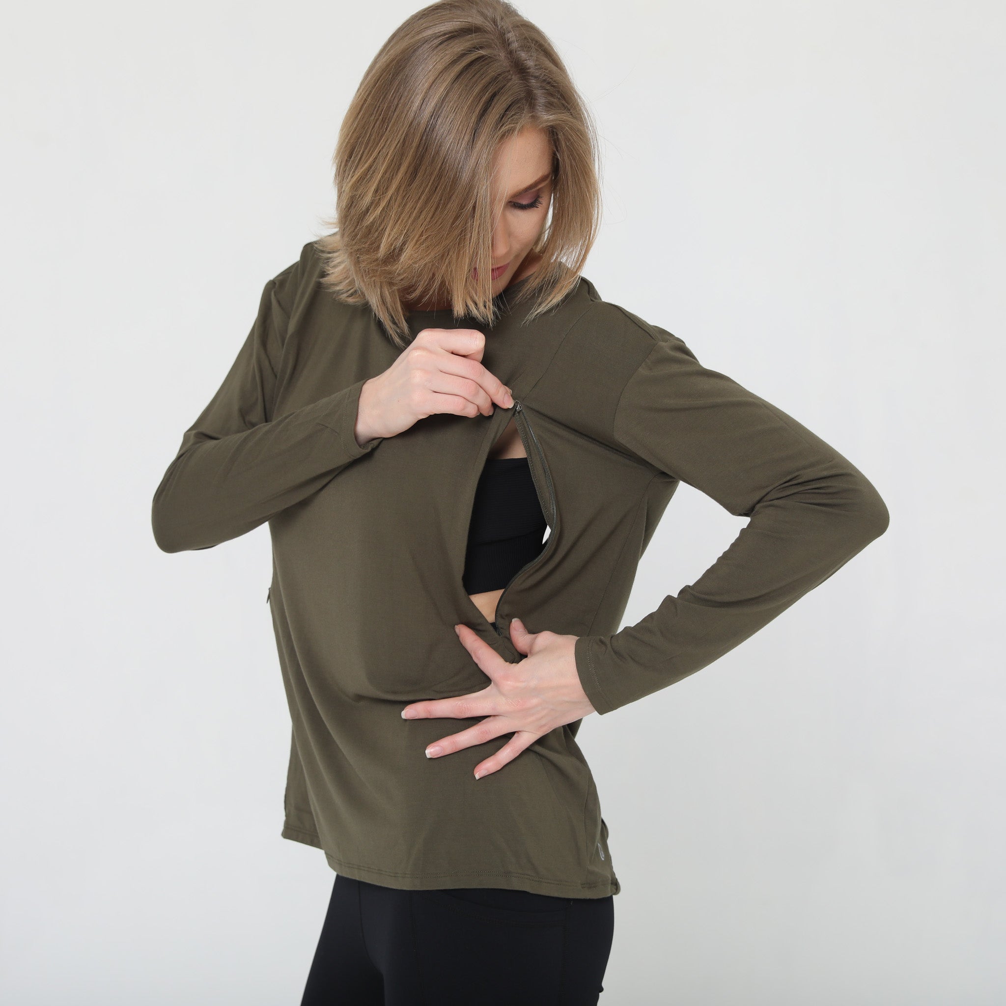 Stylish open back nursing top long sleeve, loose fit, Sweat and Milk