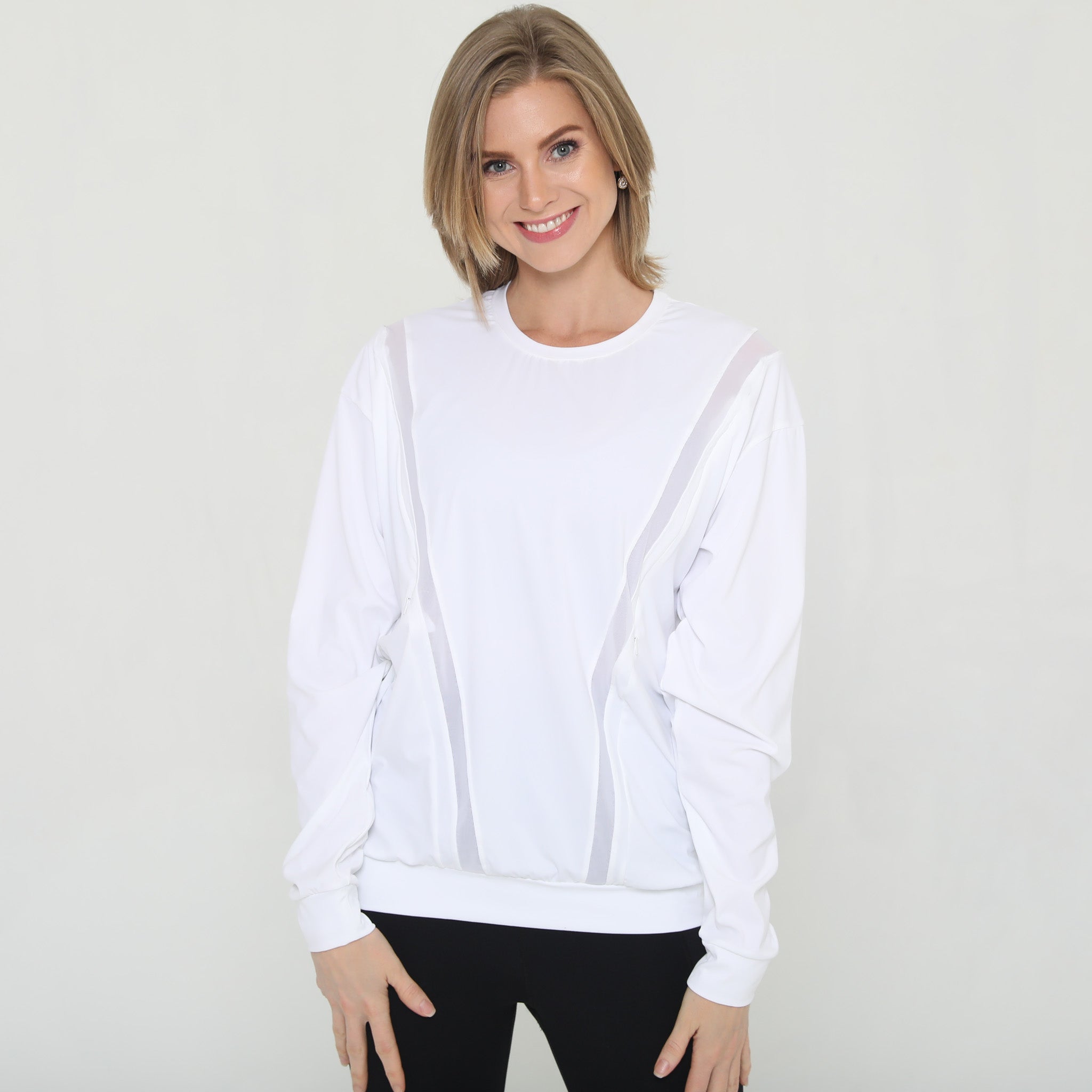 Stylish mesh nursing top long sleeve with zippers, sweat and milk