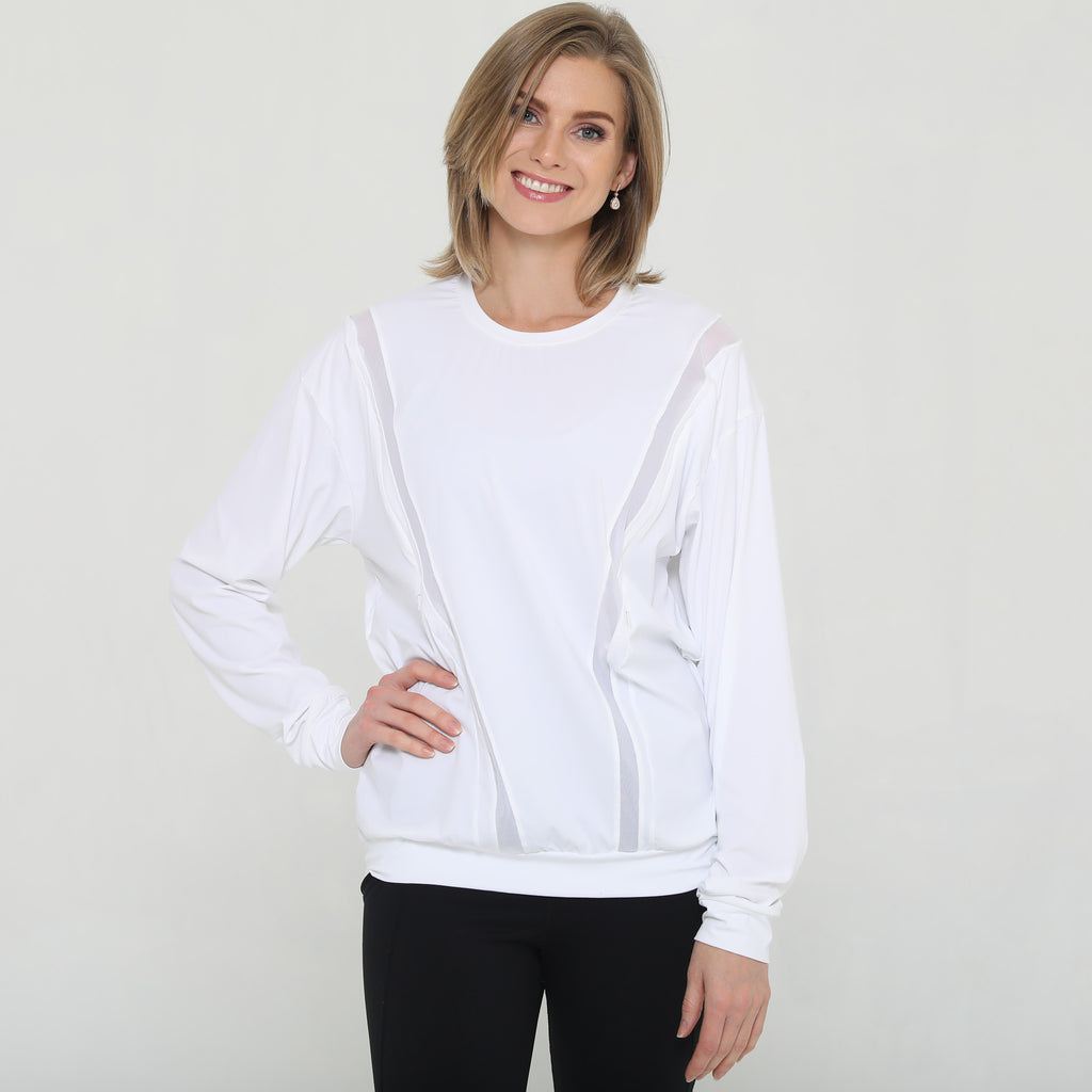 Stylish mesh nursing top long sleeve with zippers, sweat and milk