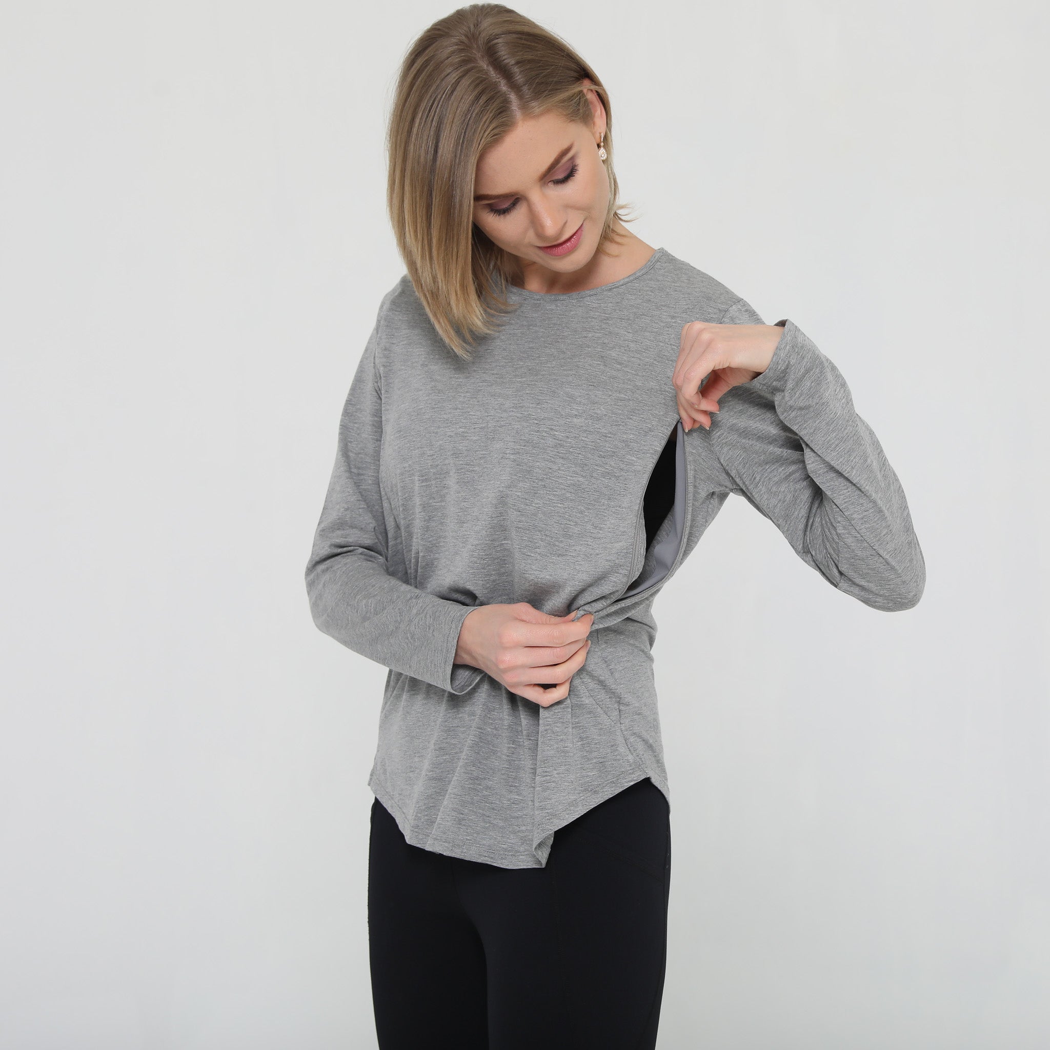 stylish nursing top with invisible zippers, open back design, sweat and milk