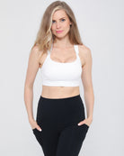 Chloe 4 nursing and pumping bra front view –  in white – Sweat and Milk