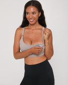 Oceane 4 medium support nursing sports bra, gravel, sweat and milk