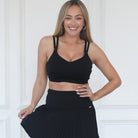 Medium Impact Nursing and pumping sports bra, stylish, black, sweat and milk