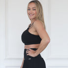 Medium Impact Nursing and pumping sports bra, stylish, black, sweat and milk