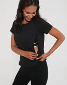 Mira running nursing tee, sweat and milk