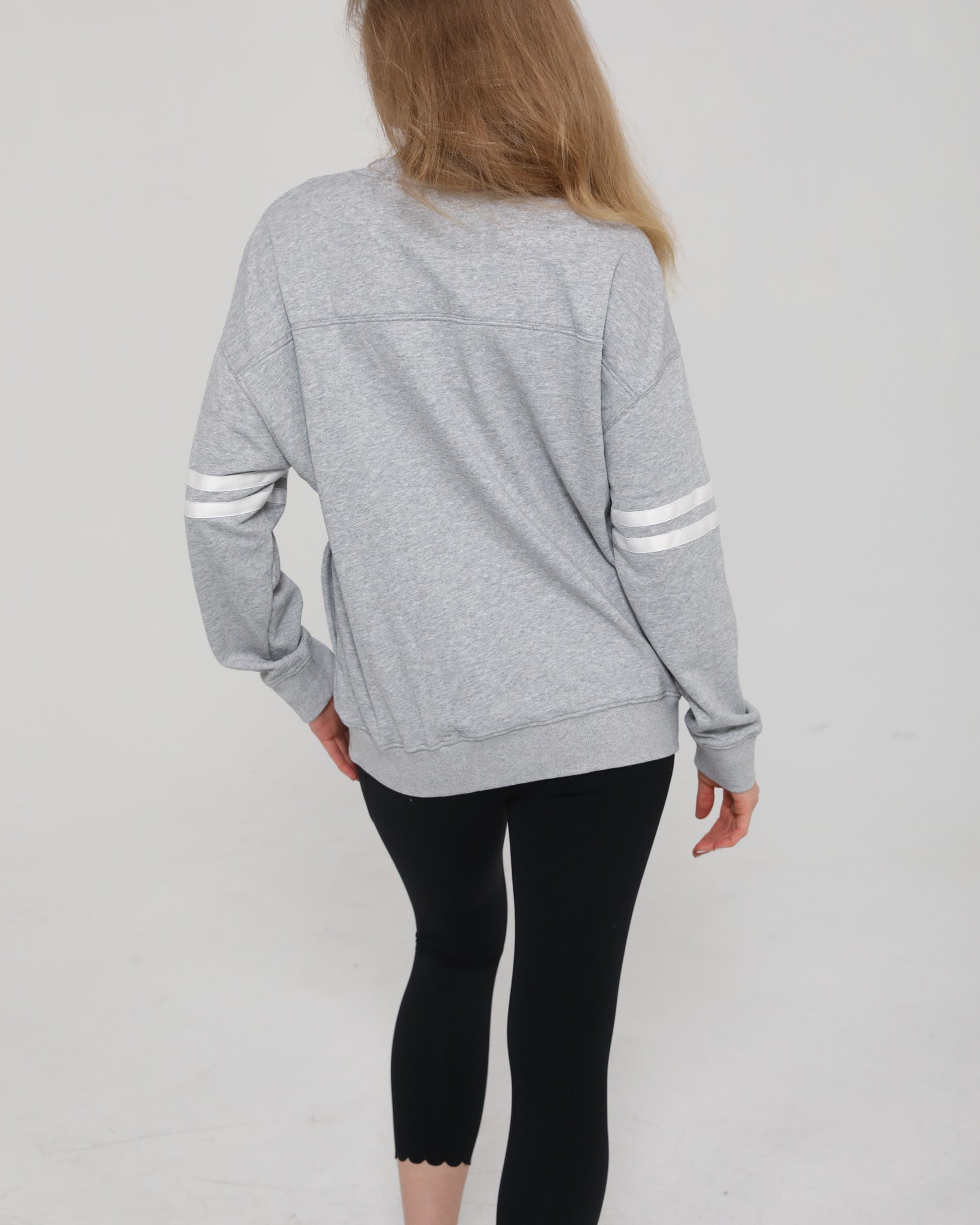 Back view of the Celine Nursing Pullover in heather gray