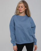 Front view of the Isabella Nursing Sweatshirt in rich chambery blue, featuring a sleek, modern silhouette and ultra-soft fabric, sweat and milk