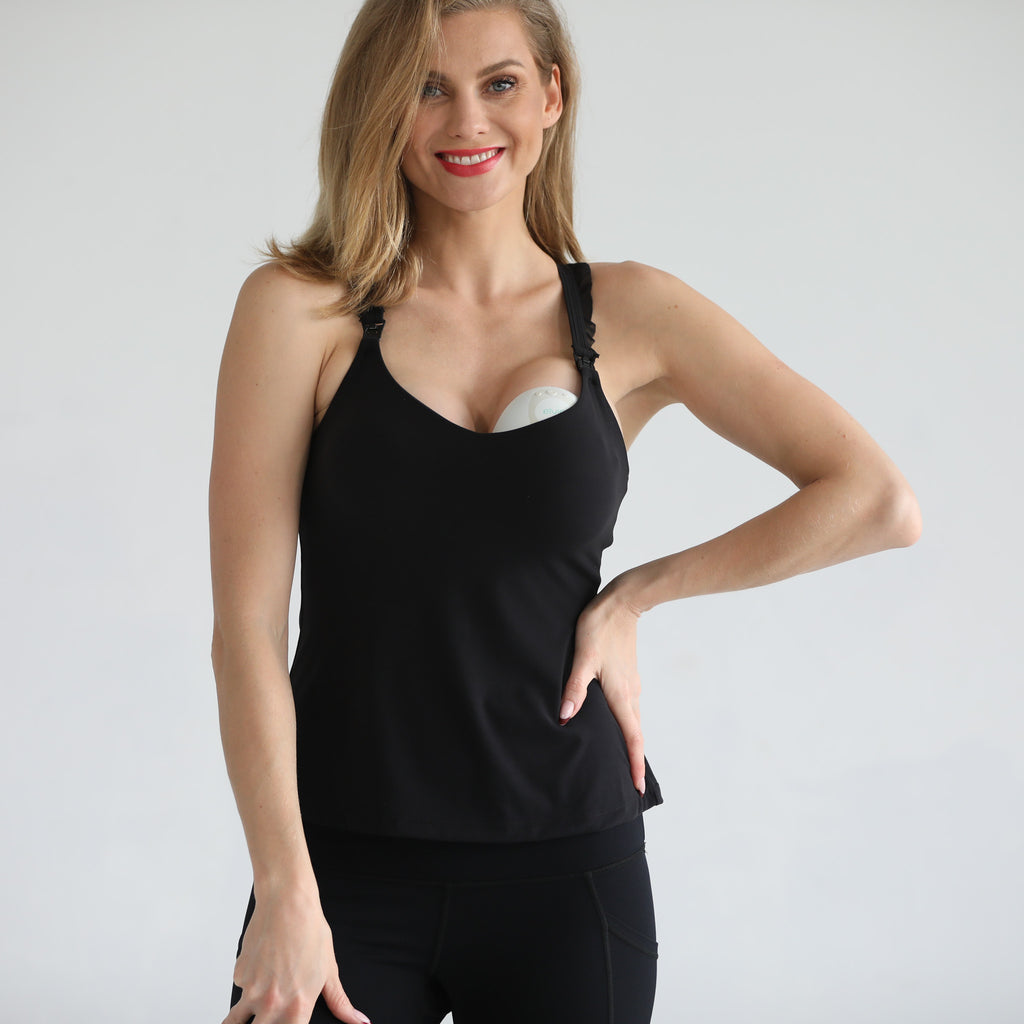 Ruffle nursing tank bra, sweat and milk