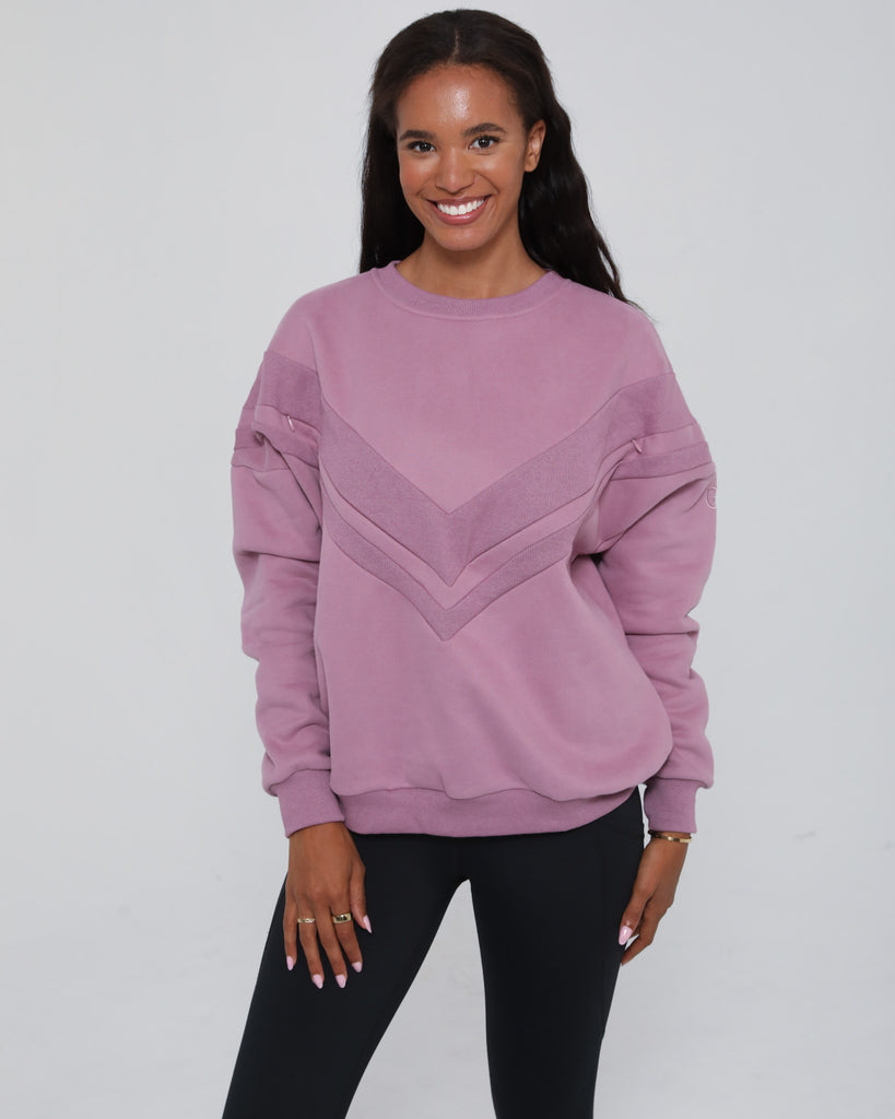 Front view of the Isabella Nursing Sweatshirt in rich mulberry, featuring a sleek, modern silhouette and ultra-soft fabric, sweat and milk