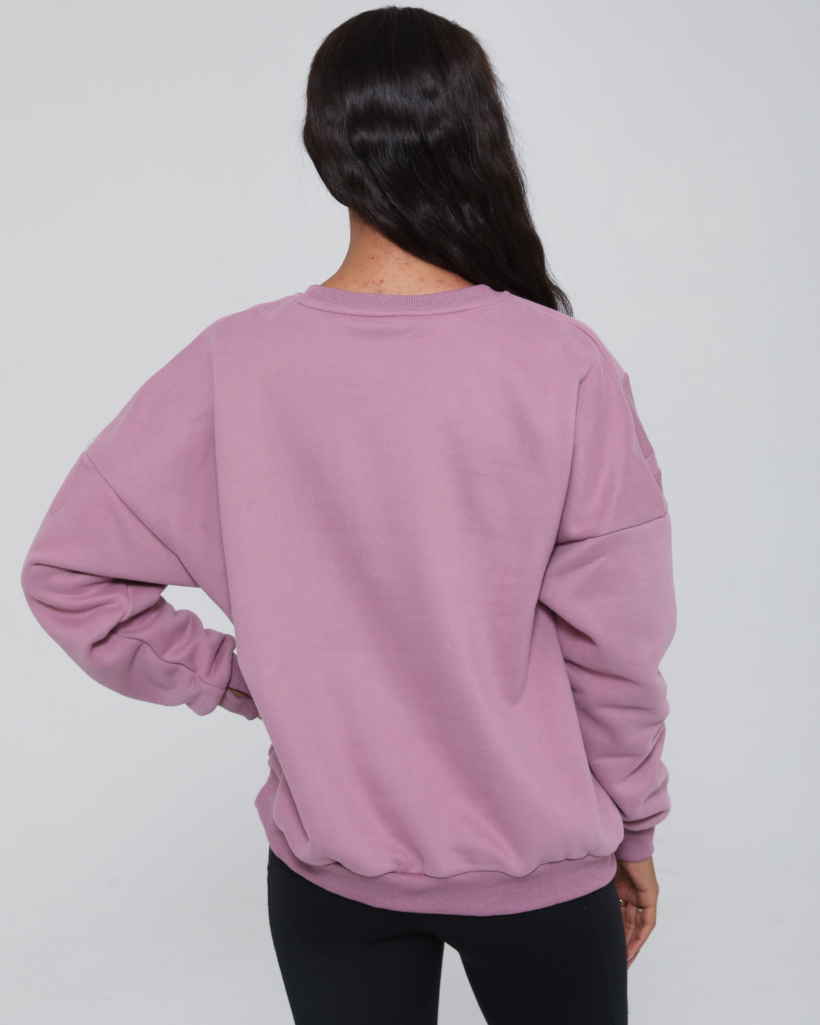 Back view of the Isabella Nursing Sweatshirt in mulberry, showcasing the clean lines and comfortable, contoured shape. Sweat and Milk