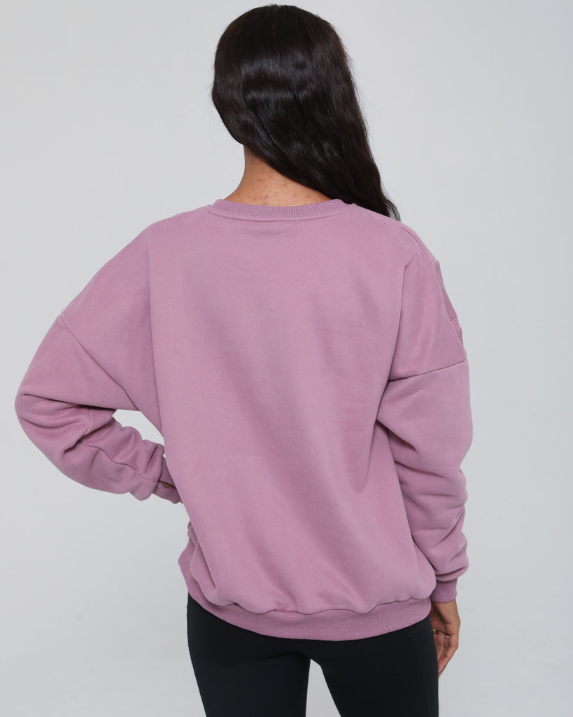 Back view of the Isabella Nursing Sweatshirt in mulberry, showcasing the clean lines and comfortable, contoured shape. Sweat and Milk