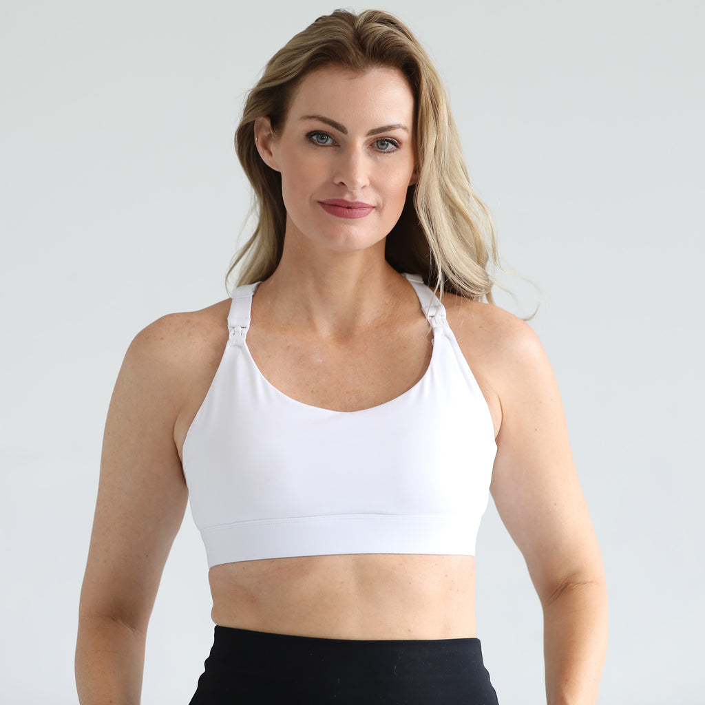 Oceane 4 nursing and pumping medium support sports bra, sweat and milk