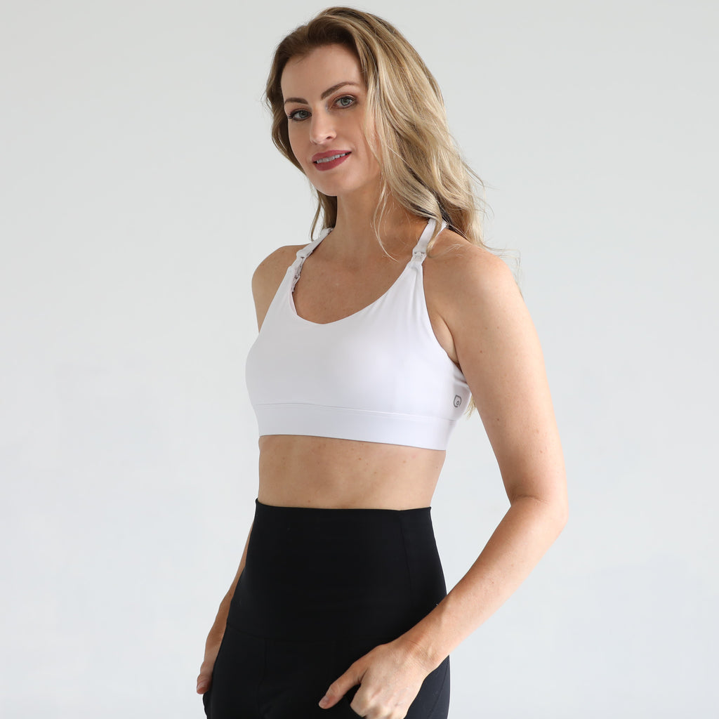 Oceane 4 nursing and pumping medium support sports bra, sweat and milk