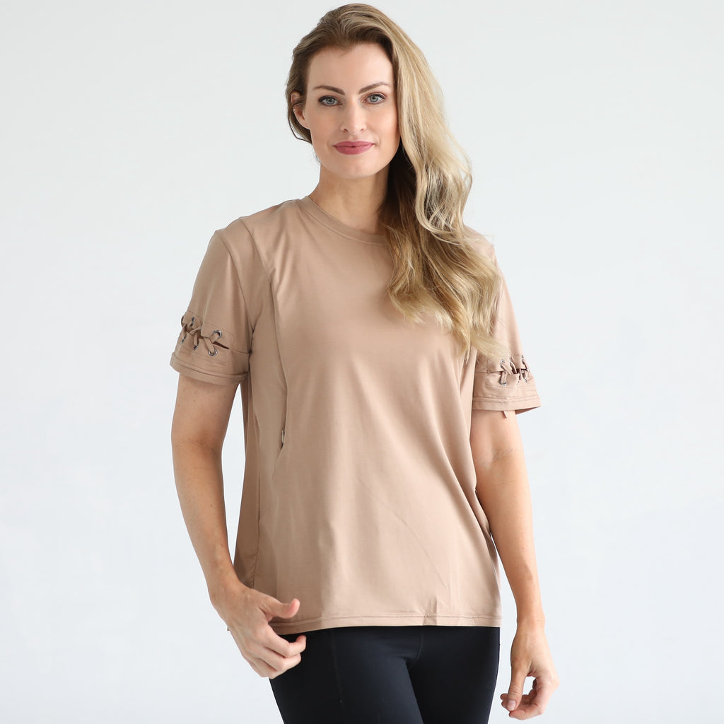 loose fit nursing t shirt with zippers, sweat and milk