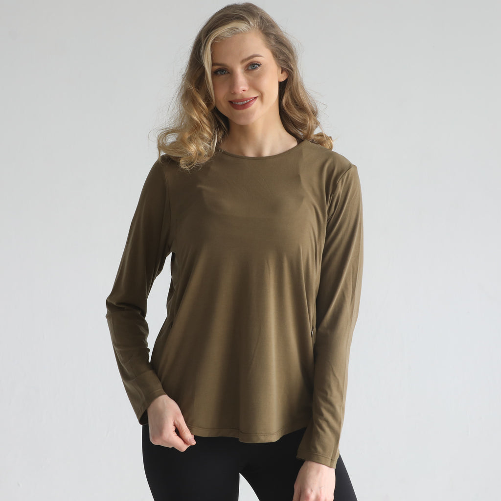 loose fit nursing long sleeve, sweat and milk