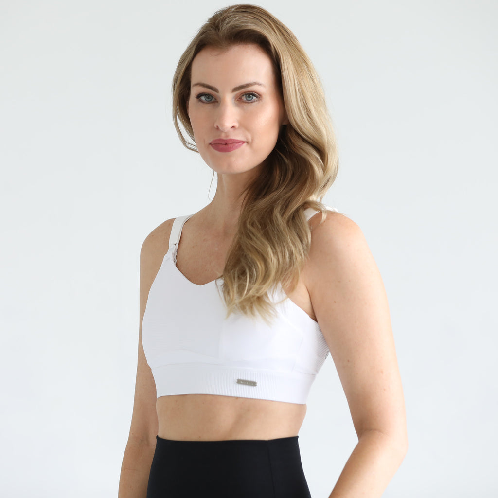 Maeve high impact nursing and pumping sports bra, sweat & milk