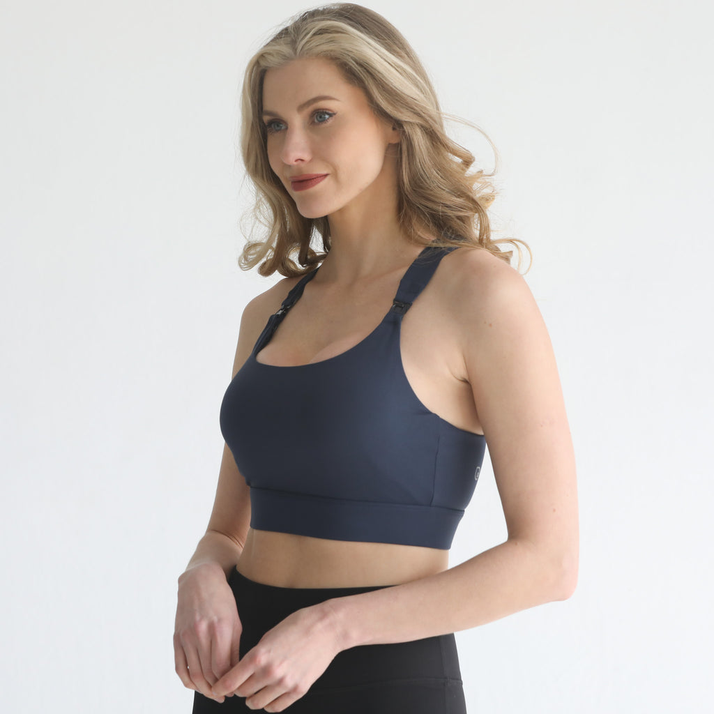 high impact adjustable nursing sports bra for large chested moms, sweat and milk