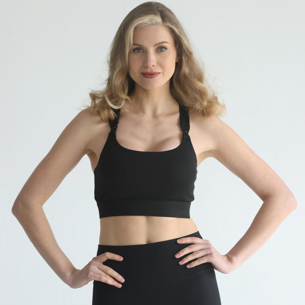 high impact adjustable nursing sports bra for large chested moms, sweat and milk