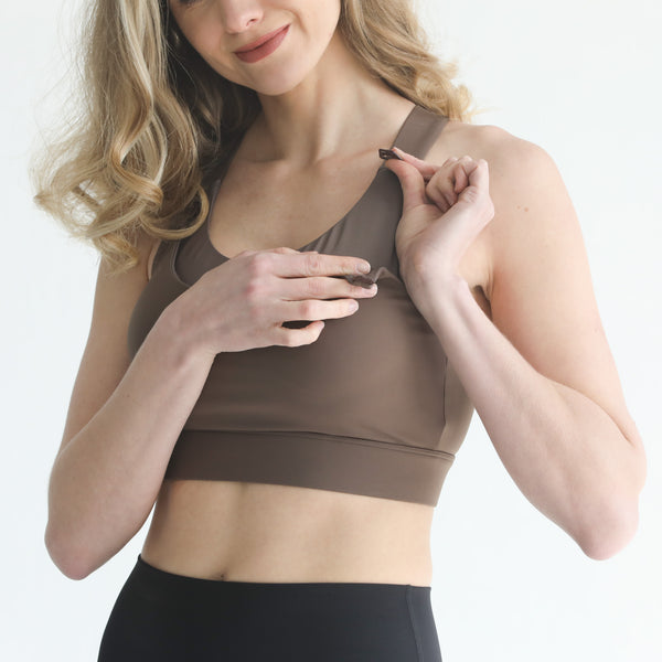 Venice High Impact Full Coverage Nursing Sports Bra (Camo) in Espresso