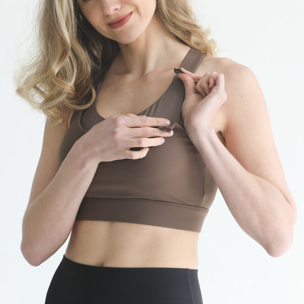 high impact nursing sports bra for large chested moms, sweat and milk