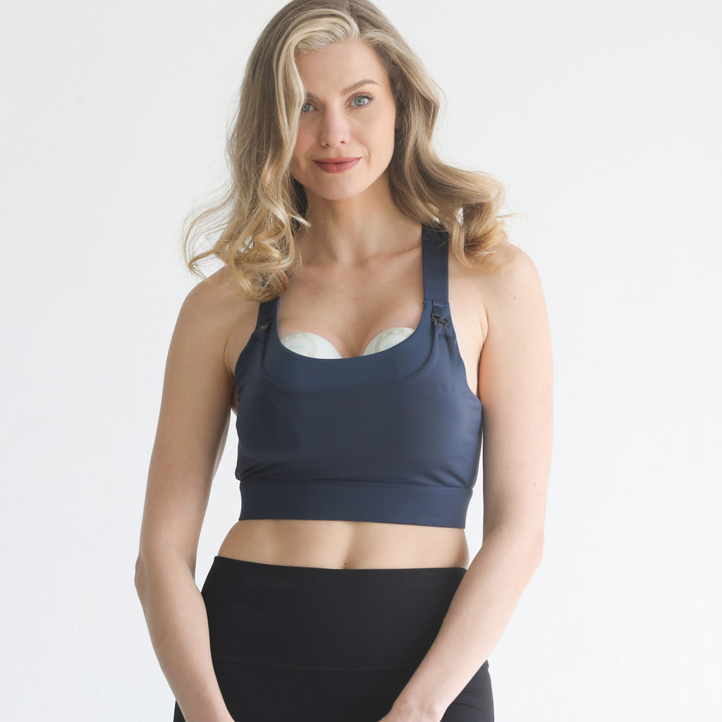 high impact adjustable nursing sports bra for large chested moms, sweat and milk