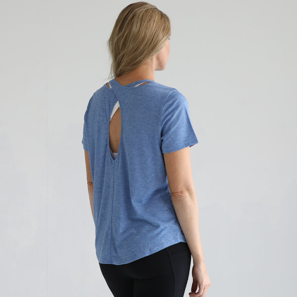 Harper Cross Back Short Sleeve Nursing Tee (Sugar Coral) in Malibu Blue