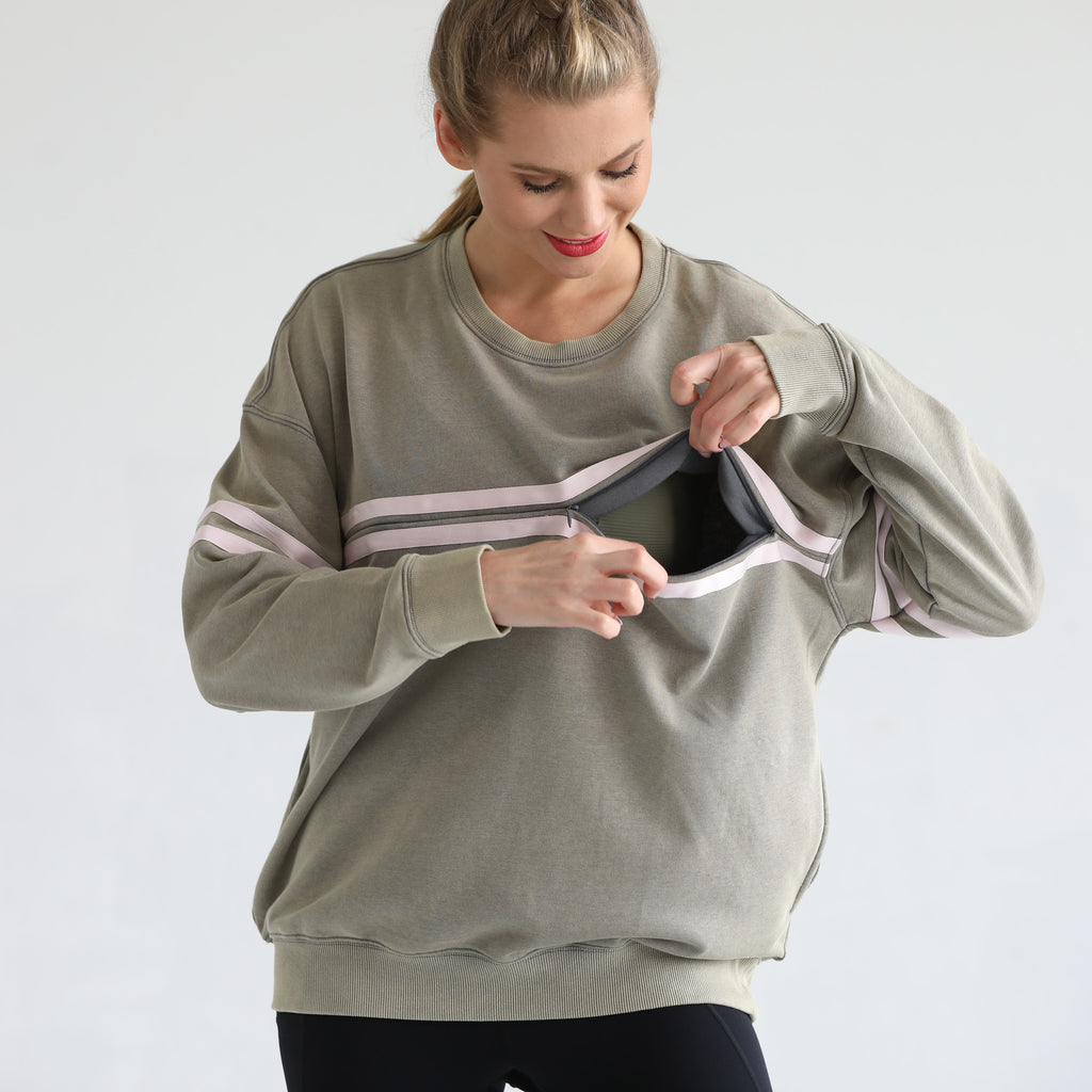 slouchy oversized nursing sweatshirt, sweat and milk