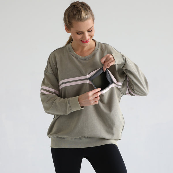 Celine Slouchy Nursing Pullover (Heather Gray) in Olive Grove